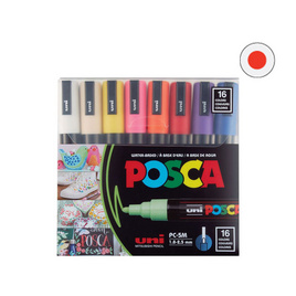 uni ปากกามาร์คเกอร์ POSCA รุ่น PC-5M Standard Color Set 16 สี - Uni, หนังสือ เครื่องเขียน