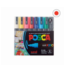 uni ปากกามาร์คเกอร์ POSCA รุ่น PC-5M Standard Color Set 8 สี - Uni, หนังสือ เครื่องเขียน